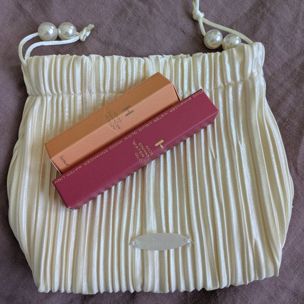 Hince Makeup Set Ivory Pouch, Mood Enhancer Lip Glow & Water Liquid Glow NIB